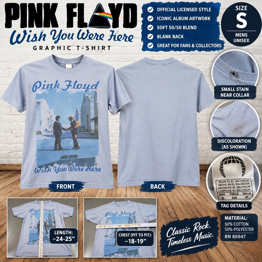 Pink Floyd Wish You Were Here Graphic T-Shirt Blue Small Mens Unisex RN 86947